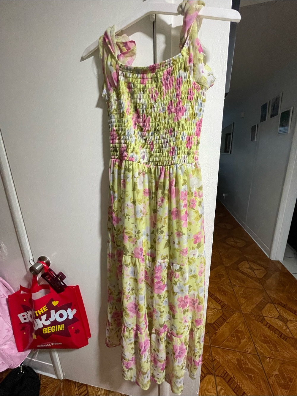 Girls' Yellow & Pink Floral Smocked Maxi Dress